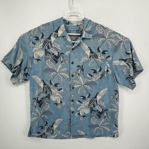 Bermuda Bay Short Sleeve Silk Camp Shirt Sz L Blue Tropical Tuscan Resort Aloha